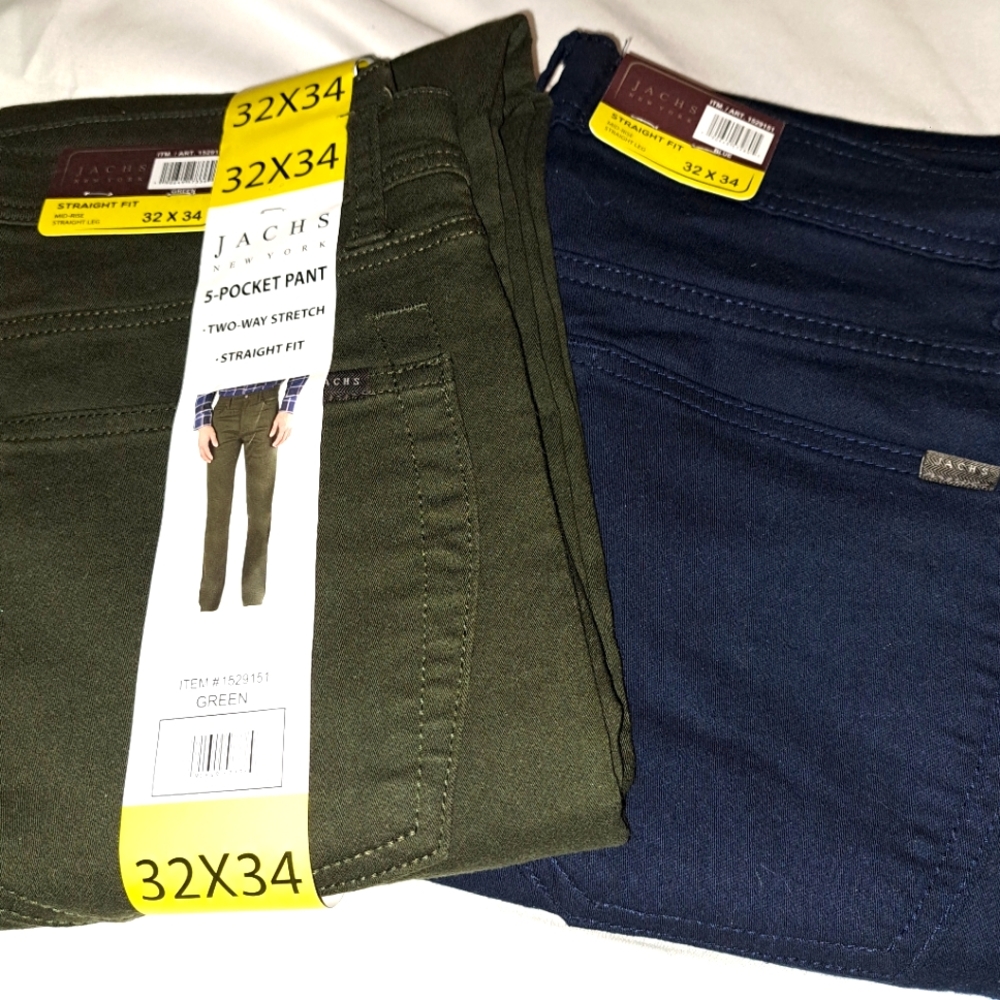 Means a set of 2 casual pants, Jachs, New York. Size 32 by 34.